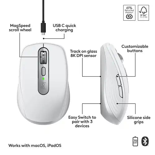 Logitech MX Anywhere 3S for Mac Compact Wireless Performance Mouse - 910-006944 - Pale Gray