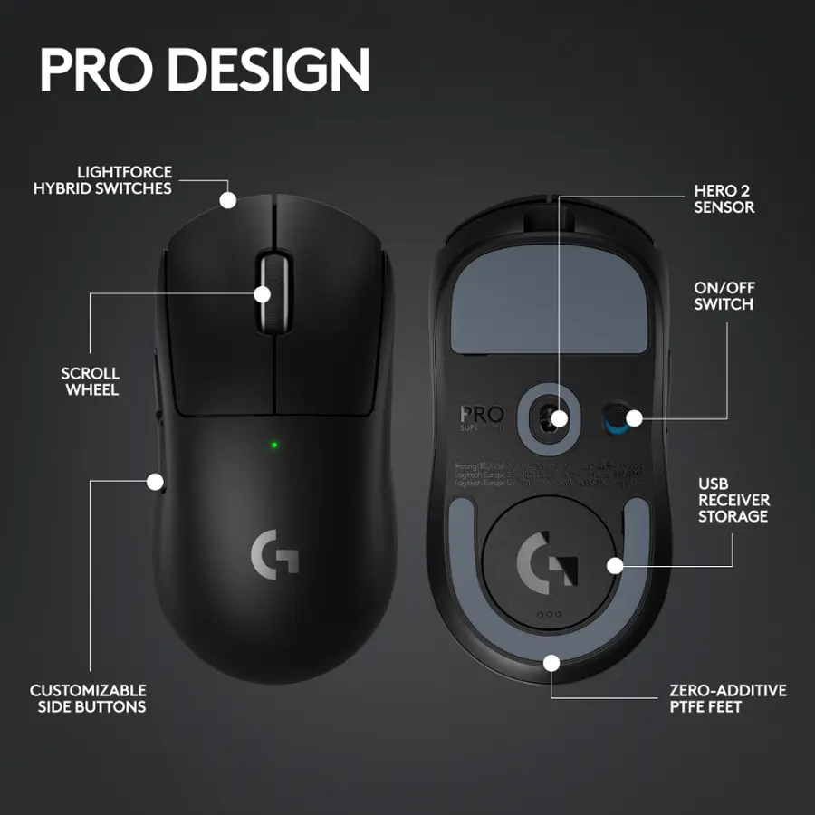 Logitech Pro X Superlight 2 Lightspeed Wireless Gaming Mouse - 910-006628 - Black