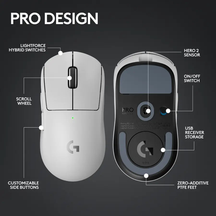 Logitech Pro X Superlight 2 Lightspeed Wireless Gaming Mouse - 910-006636 - White