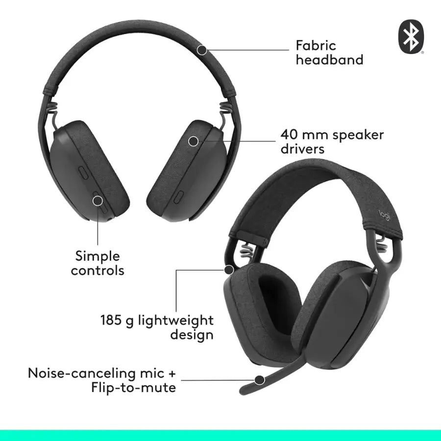 Logitech Zone Vibe 100 Wireless Bluetooth Over-Ear Headphones - Graphite - 981-001256