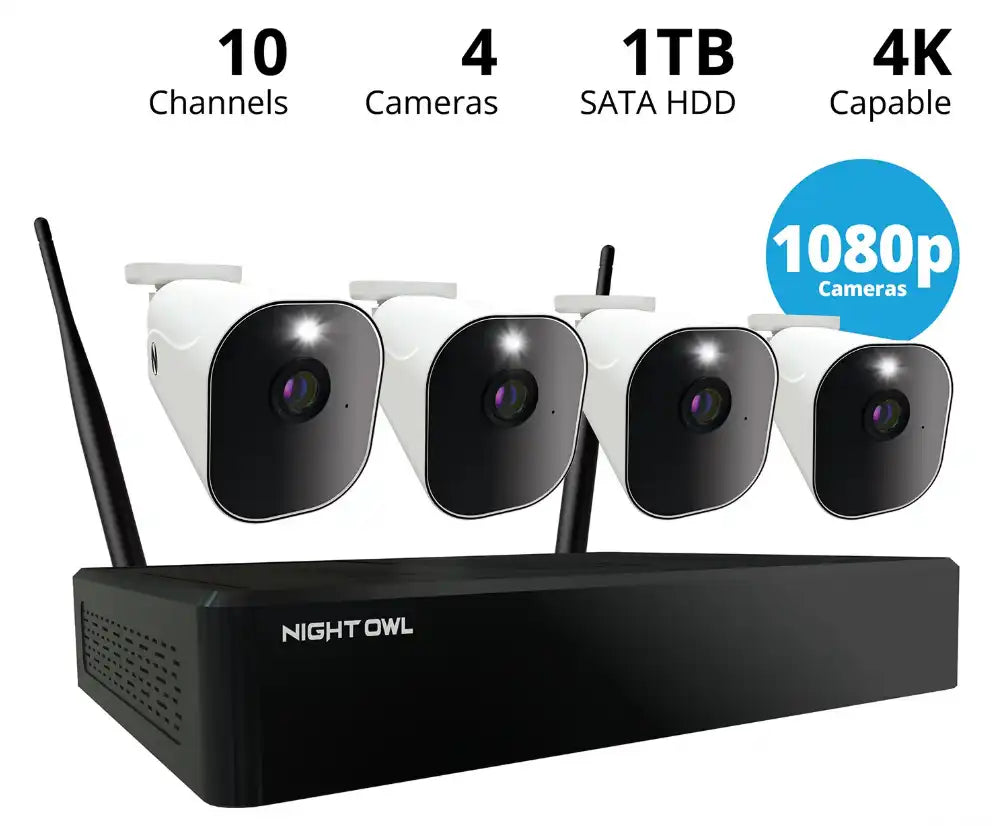 Night Owl 4 Wire Free Battery Cameras and 4K WiFi 10 Channel NVR Security System - BTWN81-42B