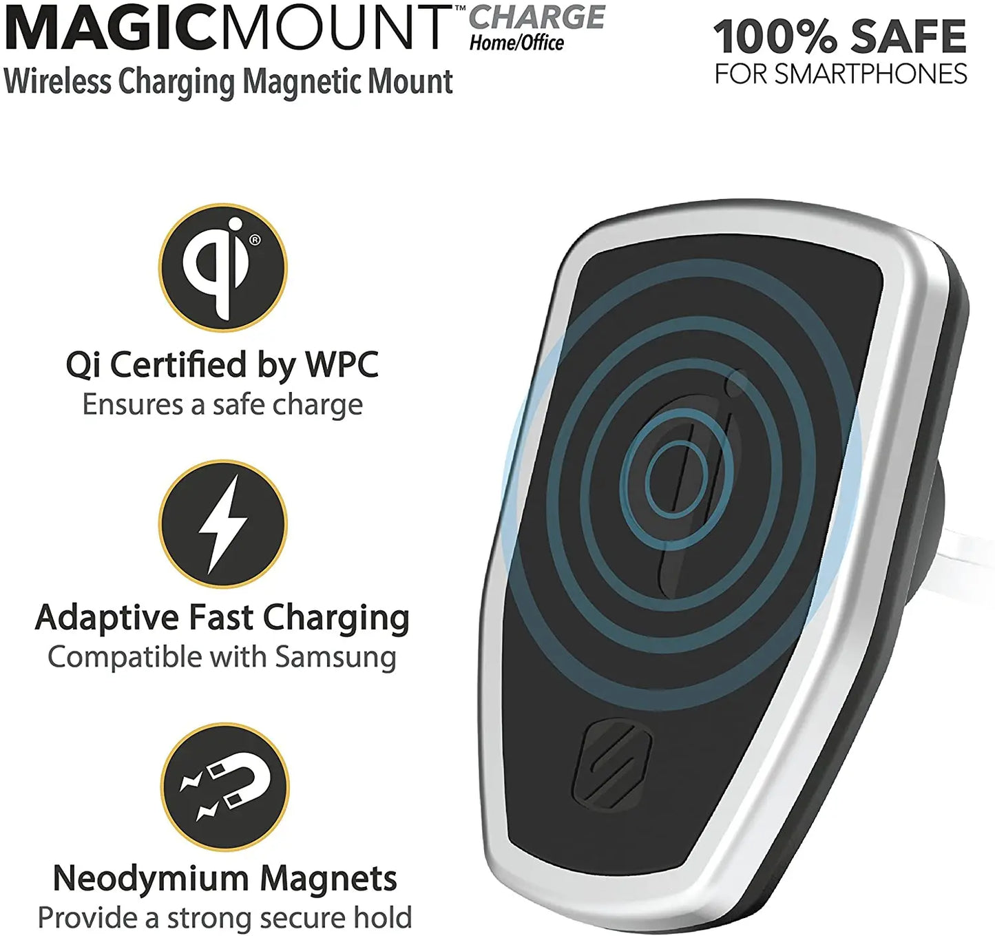 Scosche MagicMount Qi Wireless Charging Magnetic Mount - For Mobile Devices - MPQOHM-XTSP