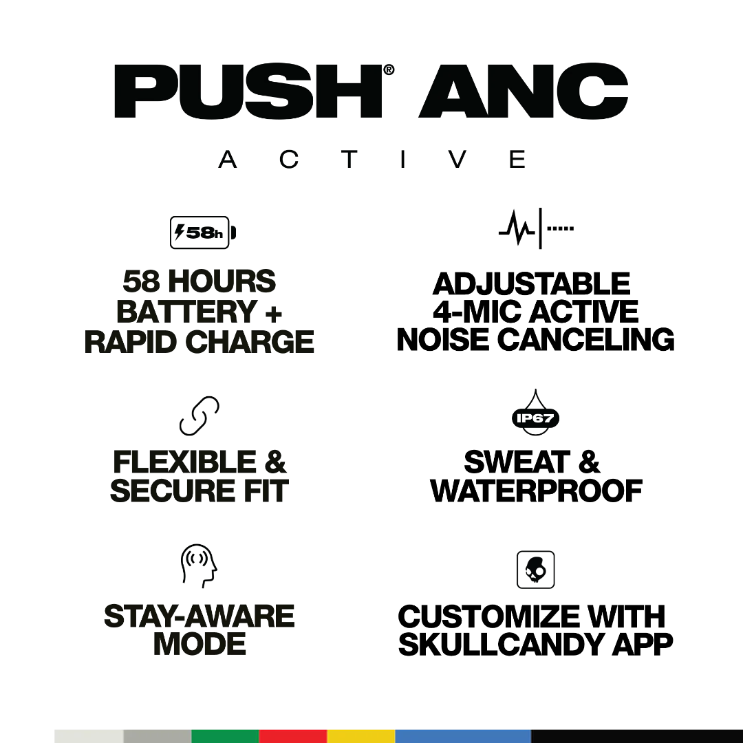 Skullcandy Push ANC Active True Wireless Bluetooth Earbuds with Noise Canceling - Black/Orange - S2PAW-S749