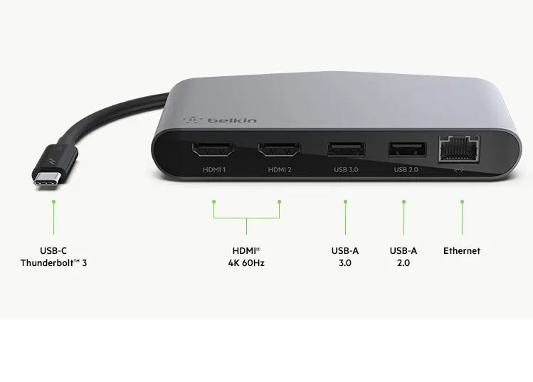 Belkin Thunderbolt 3 Dock Mini HD 2X HDMI USB-A 3.0 - For Windows or Mac