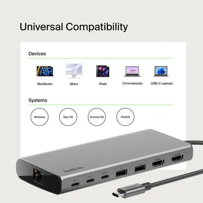 Belkin 8-in-1 Connect Universal USB-C Dual Display Core Hub - INC015btSGY