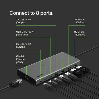 Belkin 8-in-1 Connect Universal USB-C Dual Display Core Hub - INC015btSGY