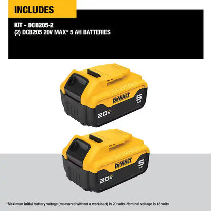 Dewalt 20V MAX XR Lithium Ion Batteries - 5Ah - 2-Pack - DCB205-2