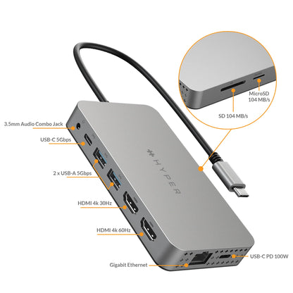 Hyper HyperDrive HDM1H 10-in-1 Dual 4K HDMI USB-C Hub