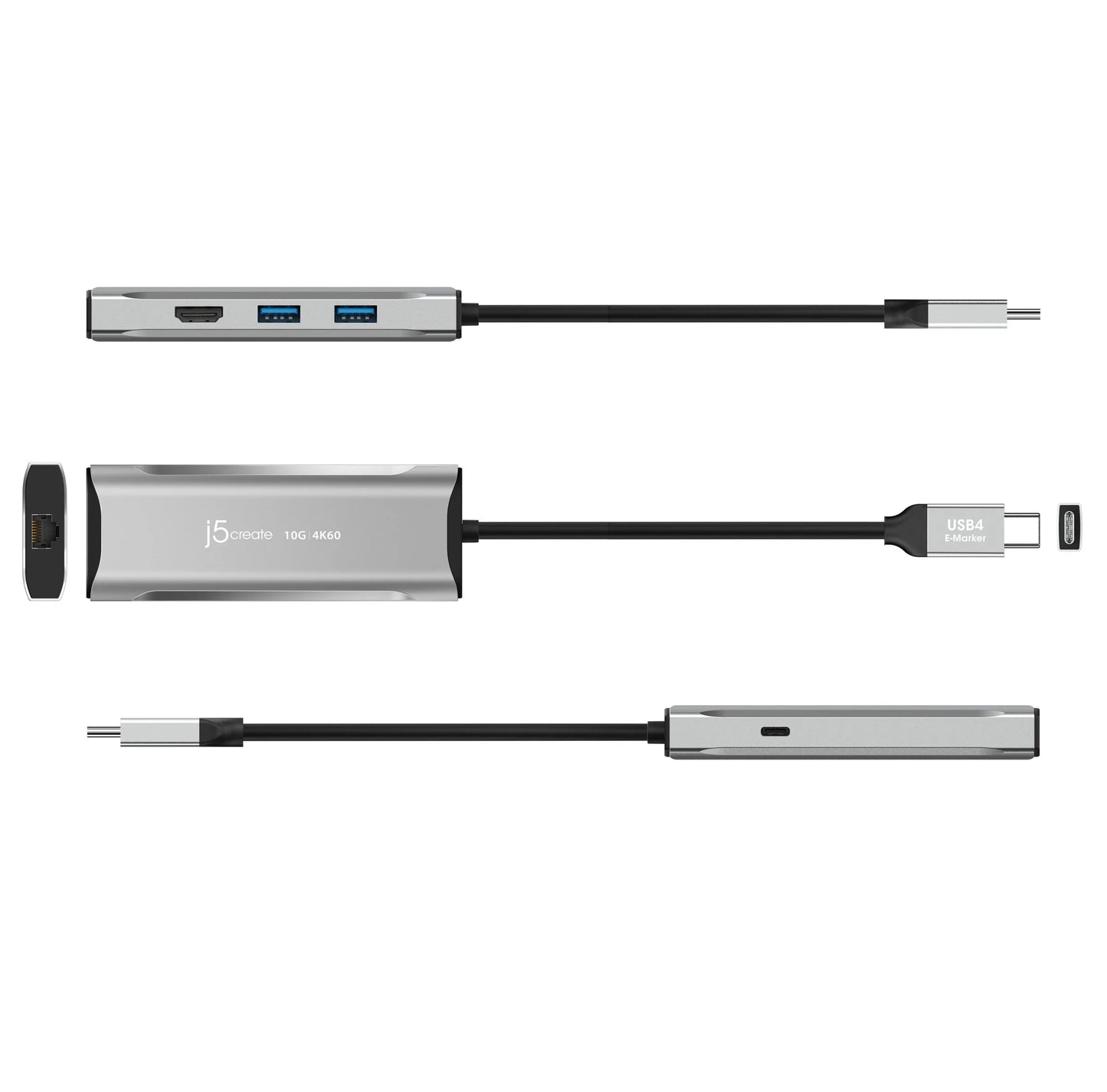 J5Create JCD392 4K60 Elite USB-C 10Gbps 6-in-1 Travel Dock - Space Grey