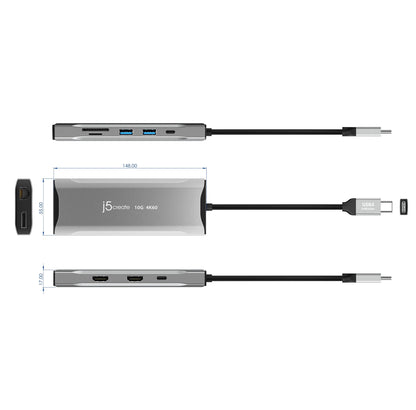 J5Create JCD397 4K60 Elite USB-C Triple Monitor 11-in-1 Mini Dock - Space Grey
