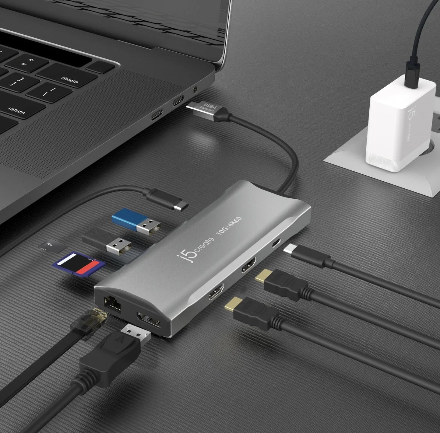 J5Create JCD397 4K60 Elite USB-C Triple Monitor 11-in-1 Mini Dock - Space Grey