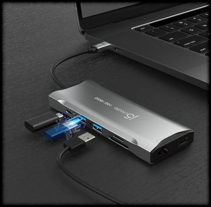 J5Create JCD397 4K60 Elite USB-C Triple Monitor 11-in-1 Mini Dock - Space Grey