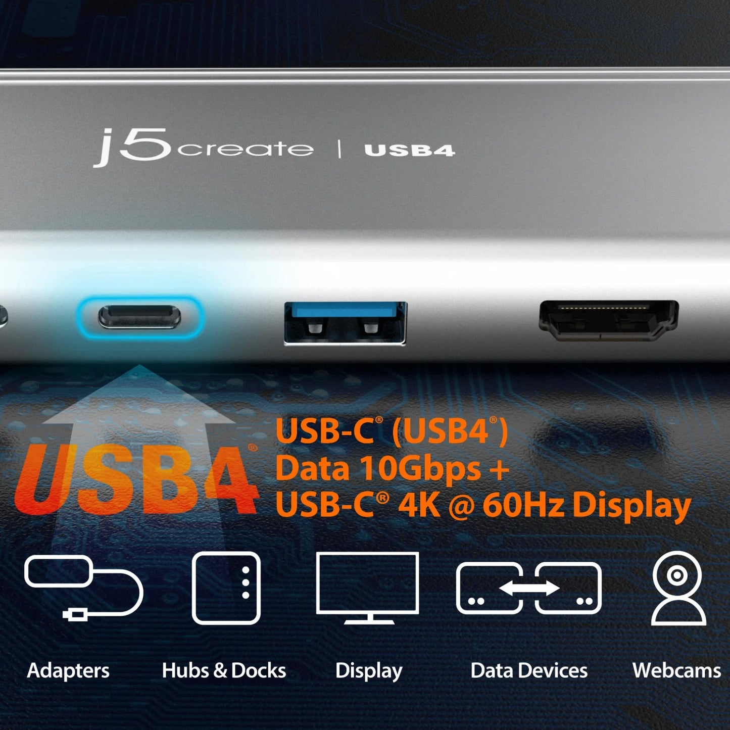 J5Create JCD401 USB4 Dual 4K Multi-Port 5-in-1 Hub