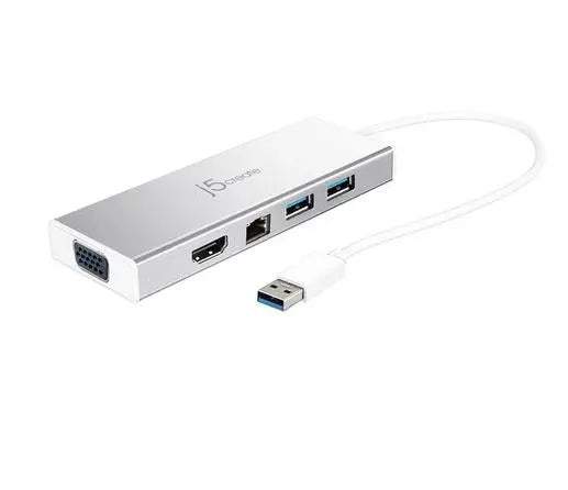 J5Create JUD380 USB 3.0 Mini Dock - HDMI and VGA Dual Display - Gigabit Ethernet - USB Hub