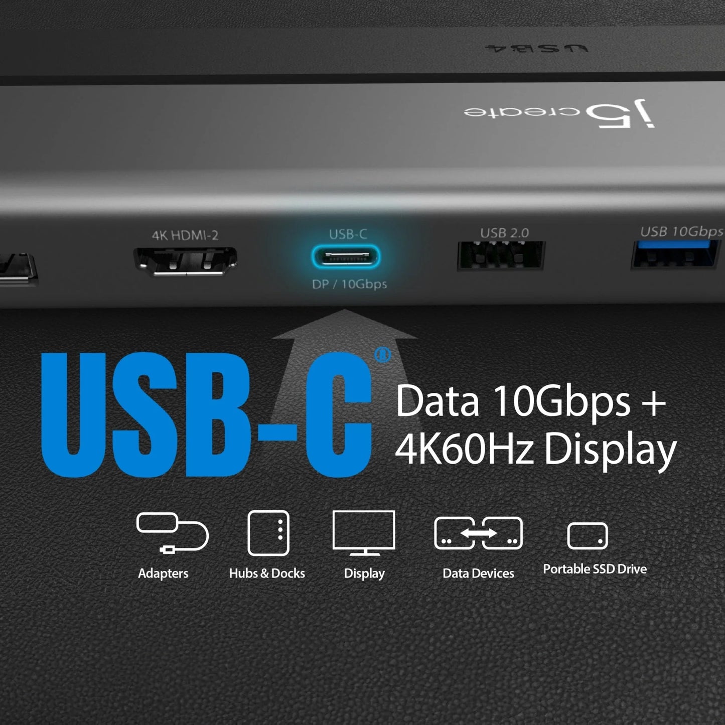 J5Create JCD554 USB4 Triple 4K Display Docking Station - 12-in-1 Functions