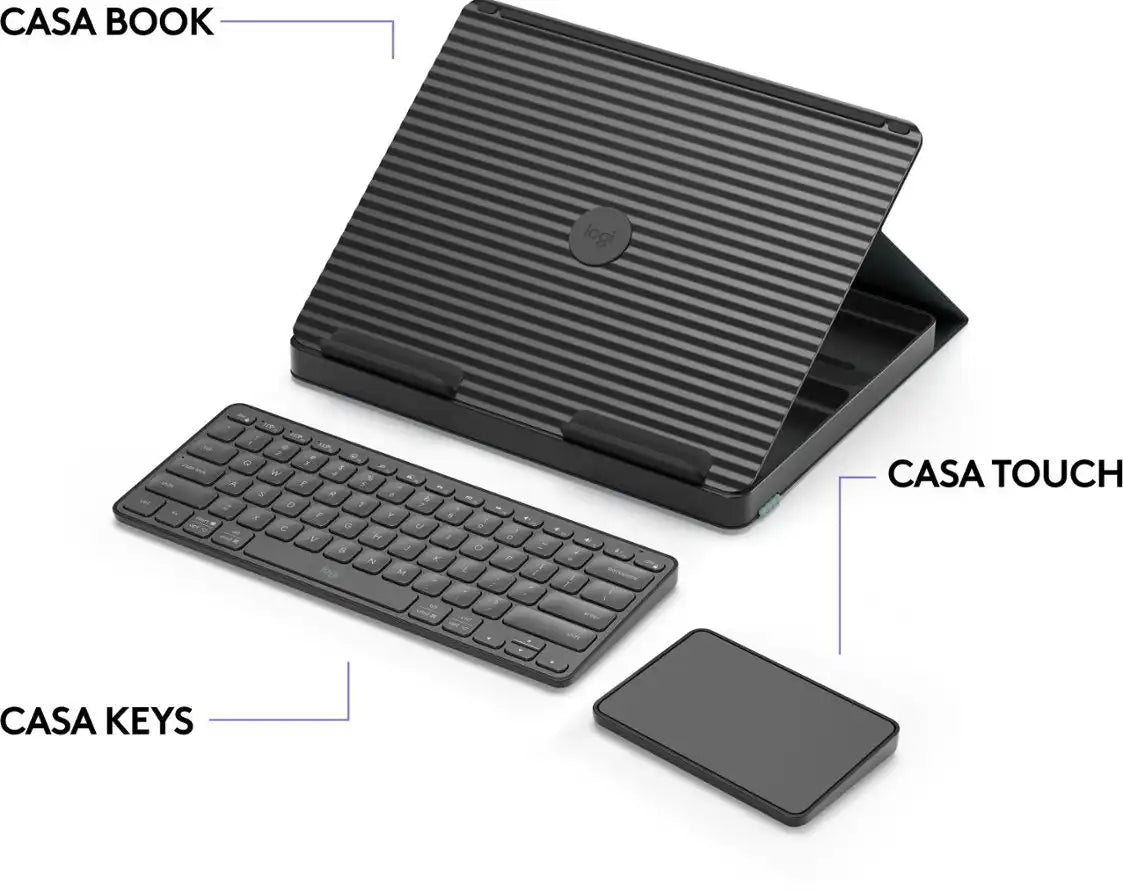 Logitech Casa Pop-Up Desk - Foldaway Desk Kit with Laptop Stand, Keyboard, and Touchpad - Classic Chic