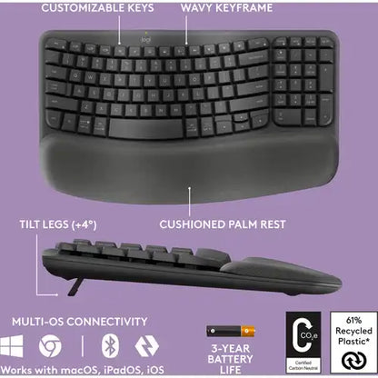 Logitech Wave Keys MK670 Combo Wireless Ergonomic Keyboard and Mouse