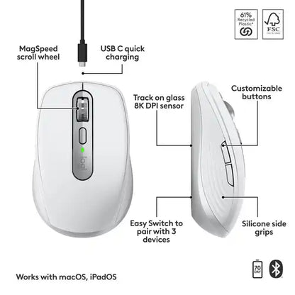 Logitech MX Anywhere 3S for Mac Compact Wireless Performance Mouse - 910-006944 - Pale Gray