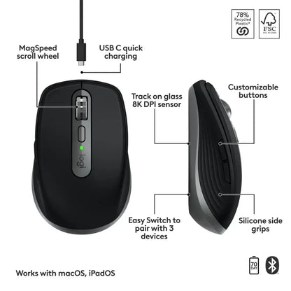 Logitech MX Anywhere 3S for Mac Compact Wireless Performance Mouse - 910-006945 - Space Gray