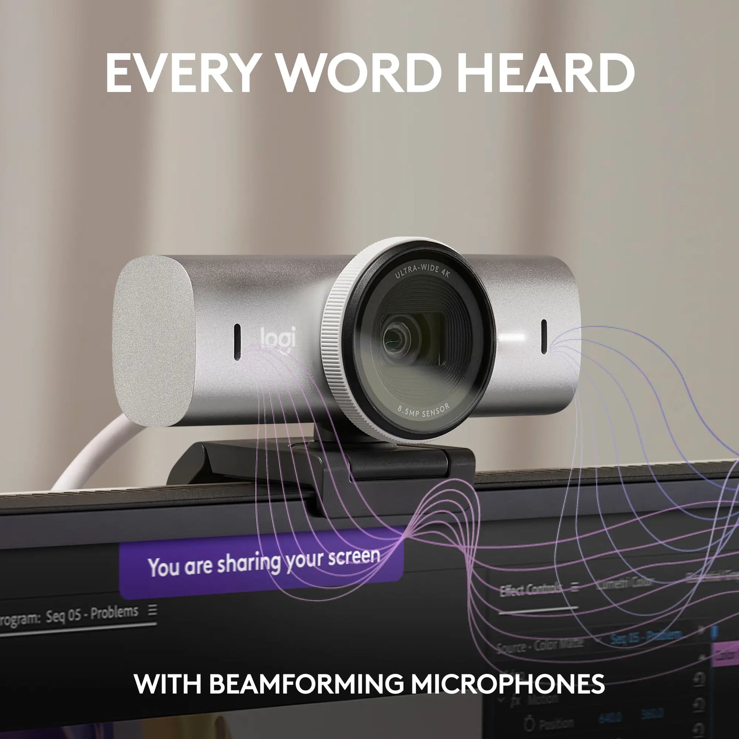 Logitech MX Brio 4K Ultra HD Collaboration and Streaming Webcam - Pale Gray