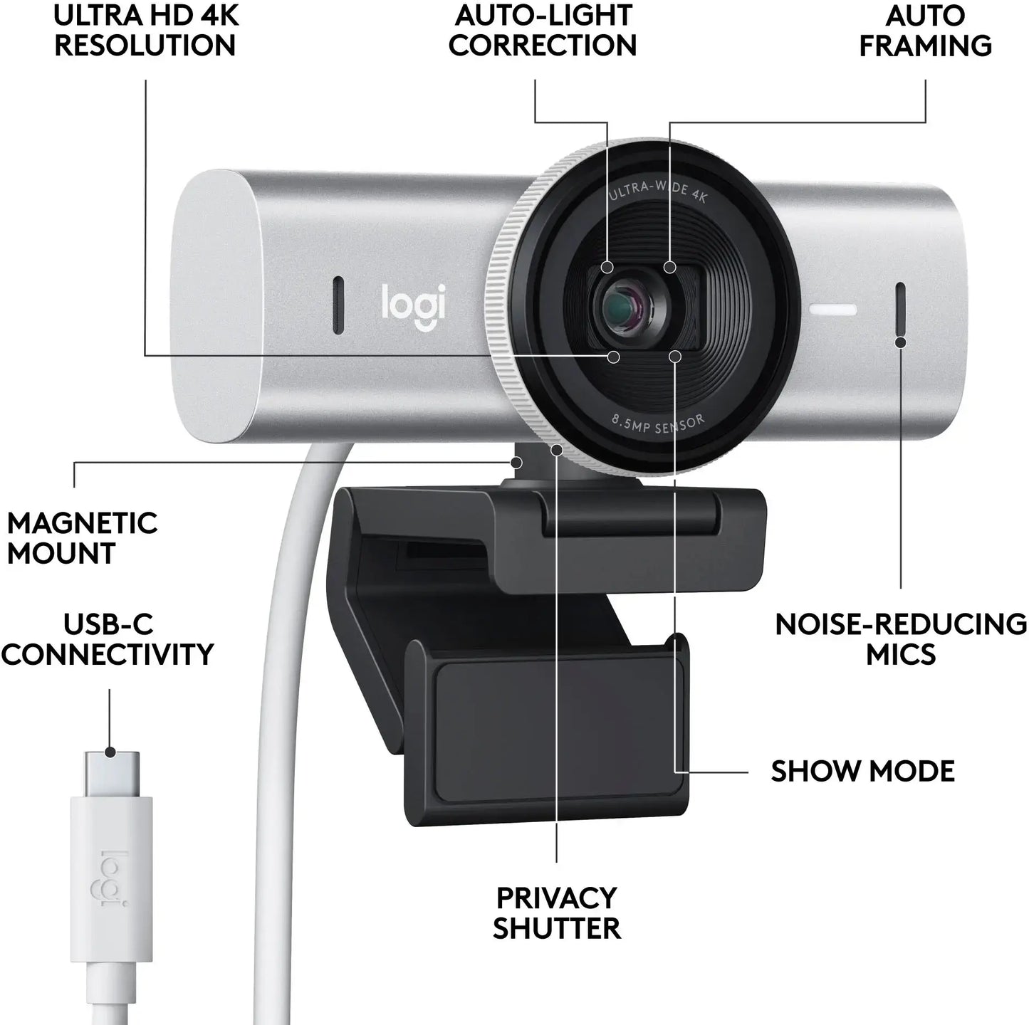 Logitech MX Brio 4K Ultra HD Collaboration and Streaming Webcam - Pale Gray