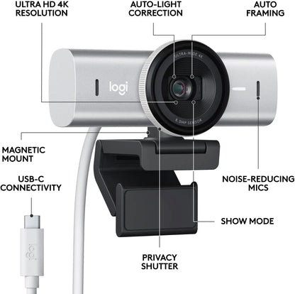 Logitech MX Brio 4K Ultra HD Collaboration and Streaming Webcam - Pale Gray