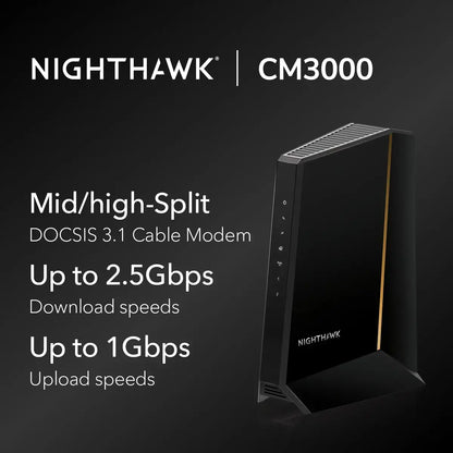 Netgear CM3000 Nighthawk High-Speed Cable Modem - Mid/high-Split - CM3000-100NAS