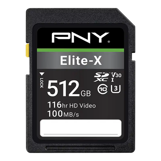 PNY 512GB Elite-X Class 10 U3 V30 SD SDXC Flash Memory Card - P-SD512U3100EX-GE
