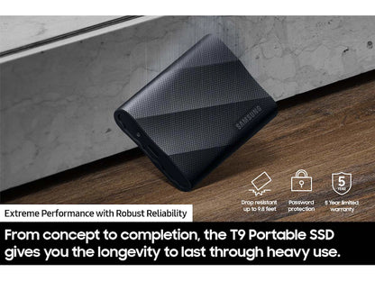 Samsung 2TB Portable SSD T9 External Hard Drive - USB 3.2 Gen2x2 - Black - MU-PG2T0B