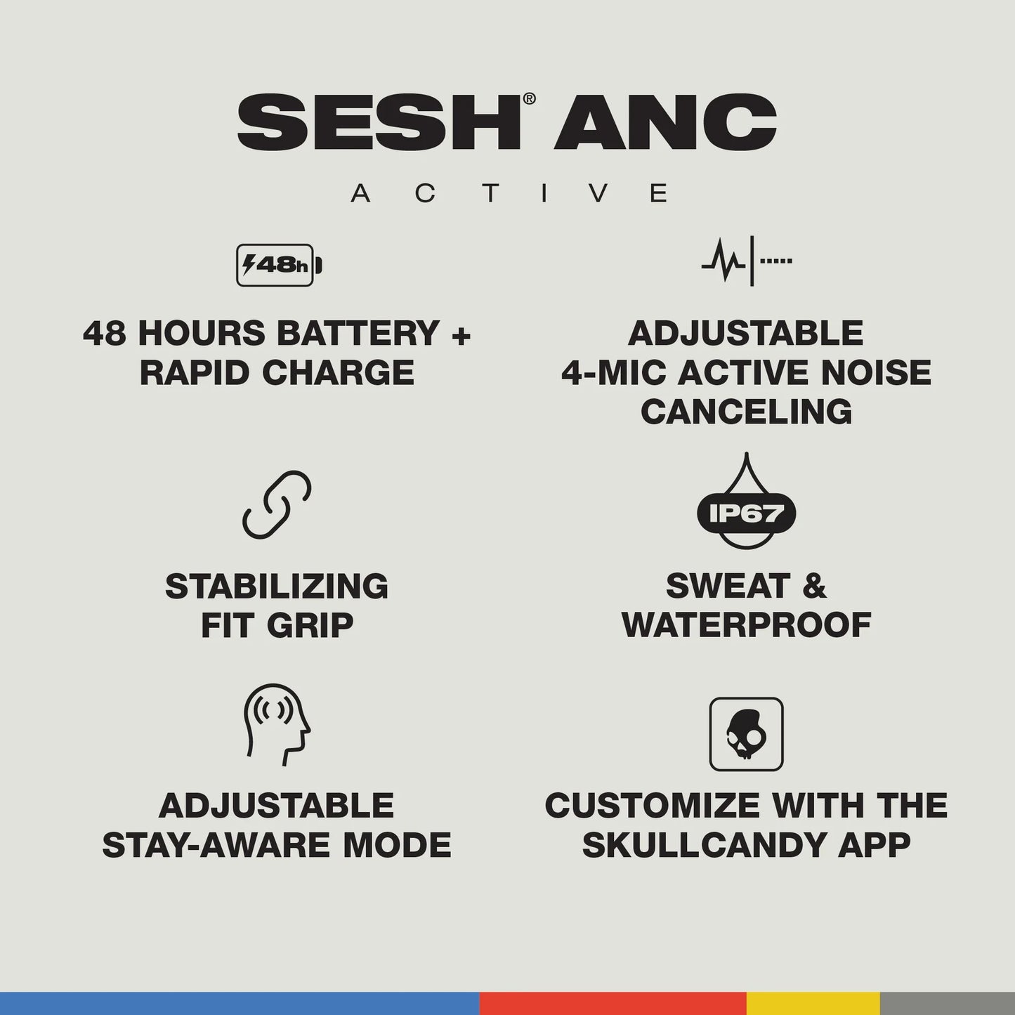 Skullcandy Sesh ANC True Wireless Active Earbuds Headphones with Noise Canceling - Black/Orange - S2SAW-S749